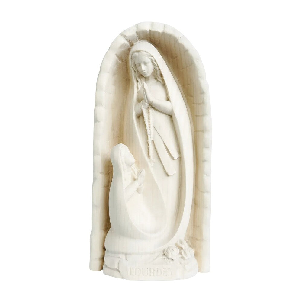 Lourdes Grotto Madonna Statue with Saint Bernadette | Val Gardena Wood Carving