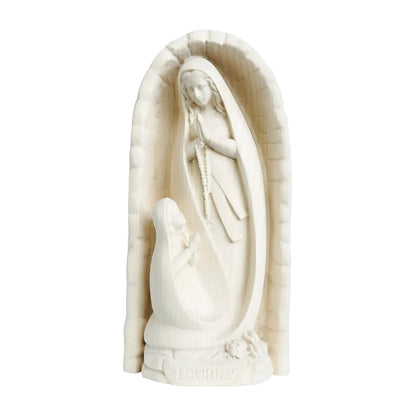 Lourdes Grotto Madonna Statue with Saint Bernadette | Val Gardena Wood Carving