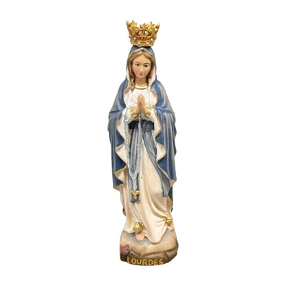 Our Lady of Lourdes Statue with Golden Crown in Carved Wood