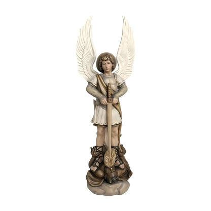 Saint Michael Archangel with Sword and Devil - Sacred Wood Carving from Val Gardena