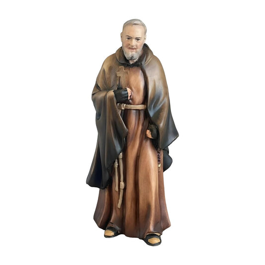 Hand-Carved Wooden Statue of Padre Pio of Pietrelcina, Val Gardena Craftsmanship