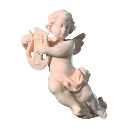 Handmade Wooden Angels: Winged Putto in Flight with Lyre