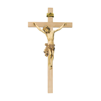Crucifix Val Gardena Wooden Sculpture – Hand-Painted Christ