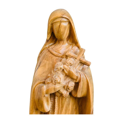 Sculpture of Saint Therese of Lisieux with Roses, Carved Wood Val Gardena