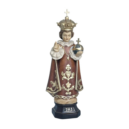 Infant Jesus of Prague Polychrome Hand-Carved Wooden Statue