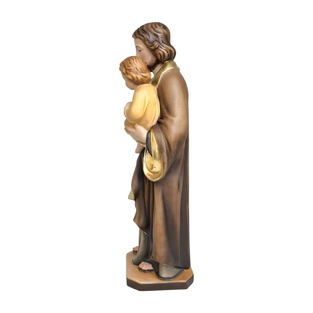 Wooden Statue Saint Joseph with Child Jesus and the Polychrome Lily
