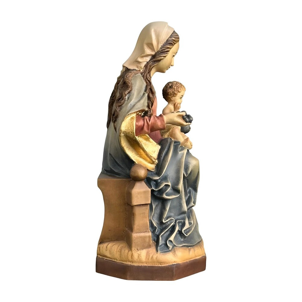 Madonna and Child Enthroned, Handcrafted Maple Wood Sculpture