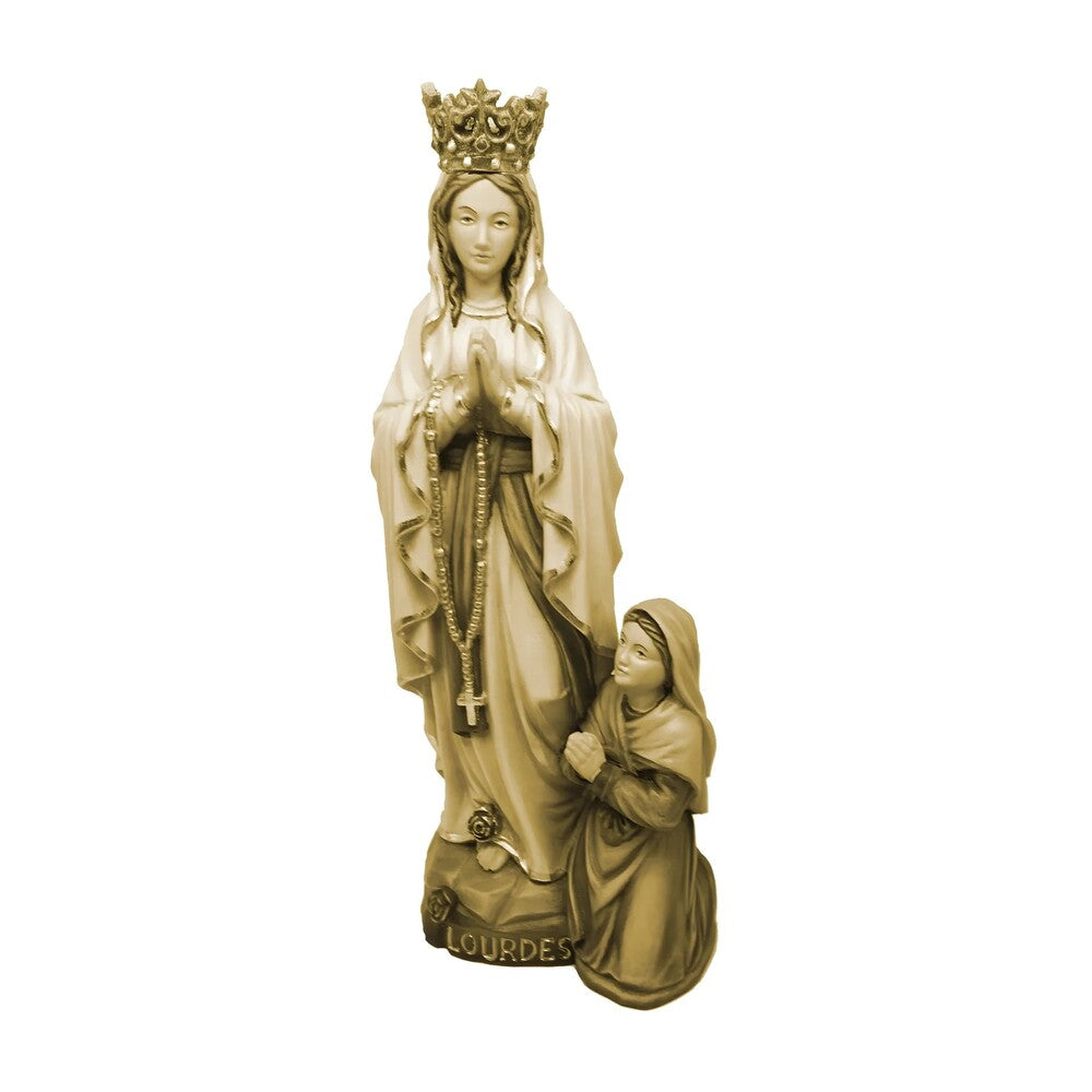 Sculpture Our Lady of Lourdes and Bernadette in Val Gardena Wood