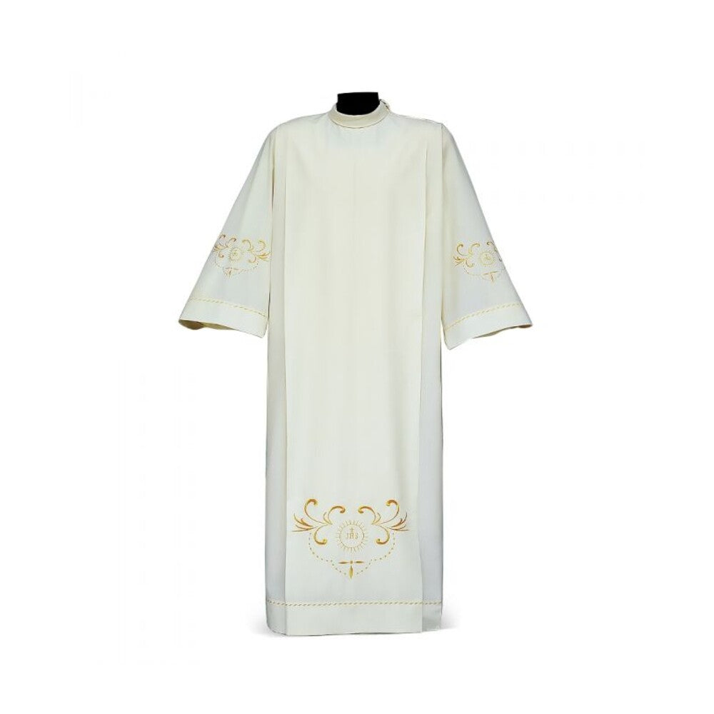 Cotton Blend IHS Ivory Alb with Embroidered Eucharistic Monogram