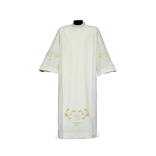 Cotton Blend IHS Ivory Alb with Embroidered Eucharistic Monogram