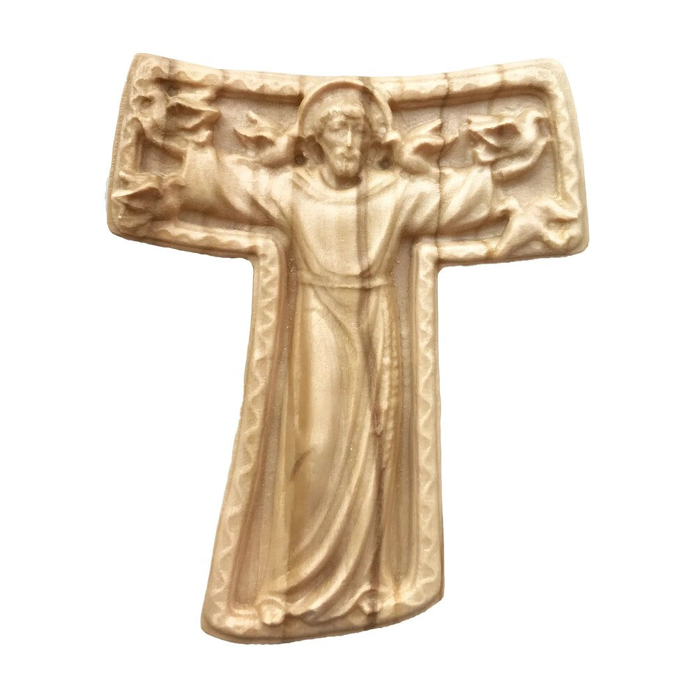 Handmade Wooden Saint Francis Tau Cross Val Gardena