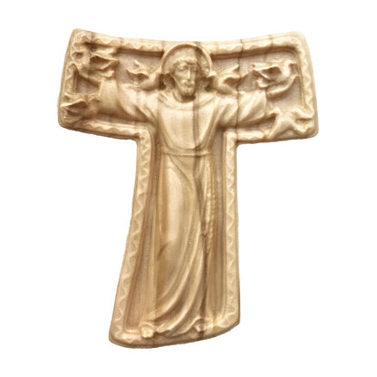 Handmade Wooden Saint Francis Tau Cross Val Gardena