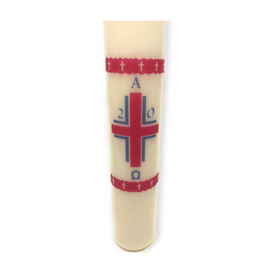Red Cross with Alpha Omega Paschal Candle