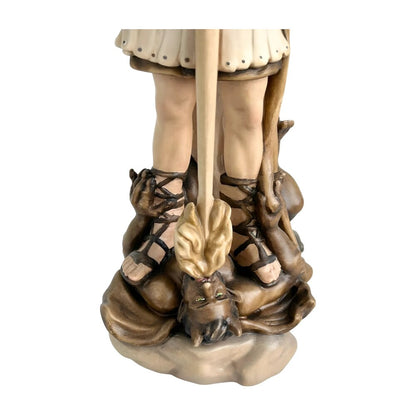 Saint Michael Archangel with Sword and Devil - Sacred Wood Carving from Val Gardena