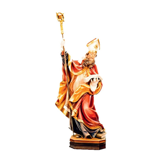 Sculpture of Saint Richard Bishop with Crozier and Book in Val Gardena Wood