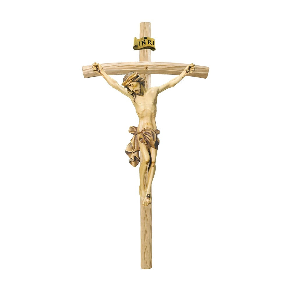 Body of Christ on Curved Cross Handcrafted Val Gardena Wood