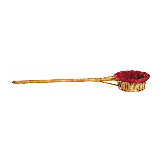 Woven Reed Round Offering Basket With 35" Long Handle
