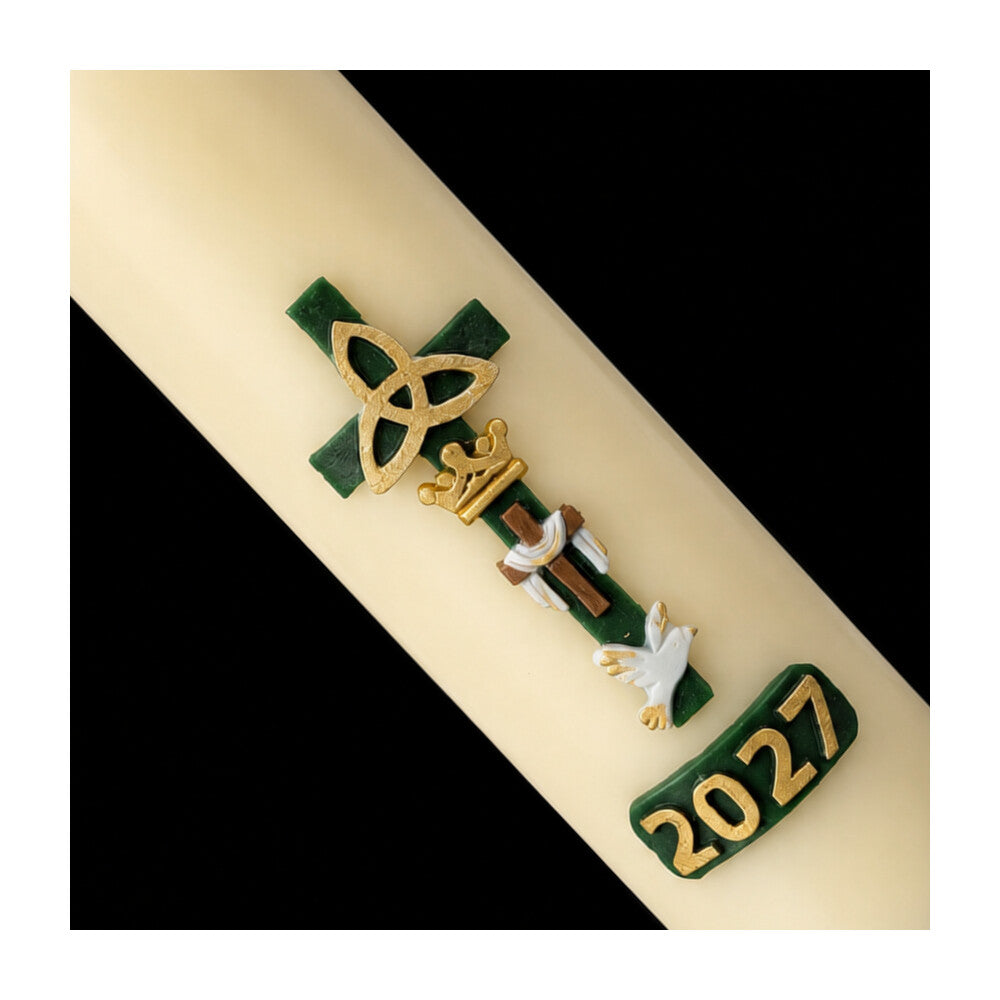 Green Cross with Dove Home Paschal Candle - 3" x 12"
