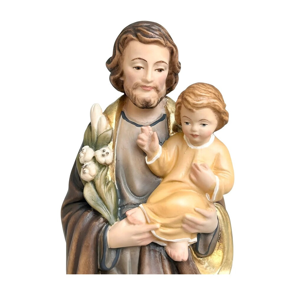 Wooden Statue Saint Joseph with Child Jesus and the Polychrome Lily
