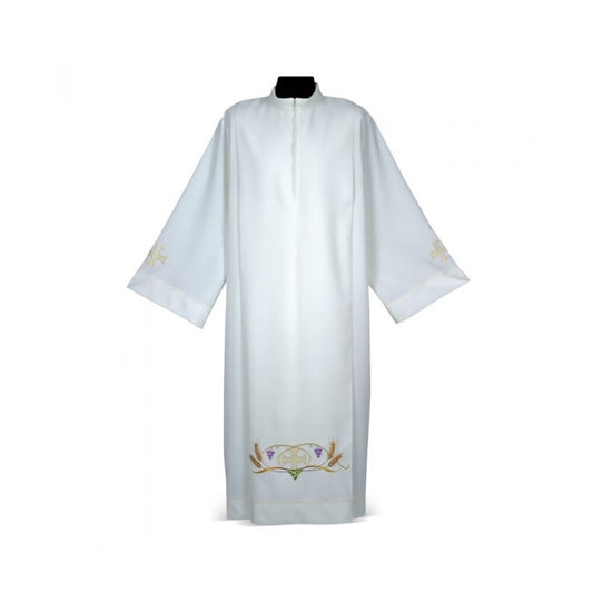 Embroidered Alb with Wheat & Grape Eucharistic Motif