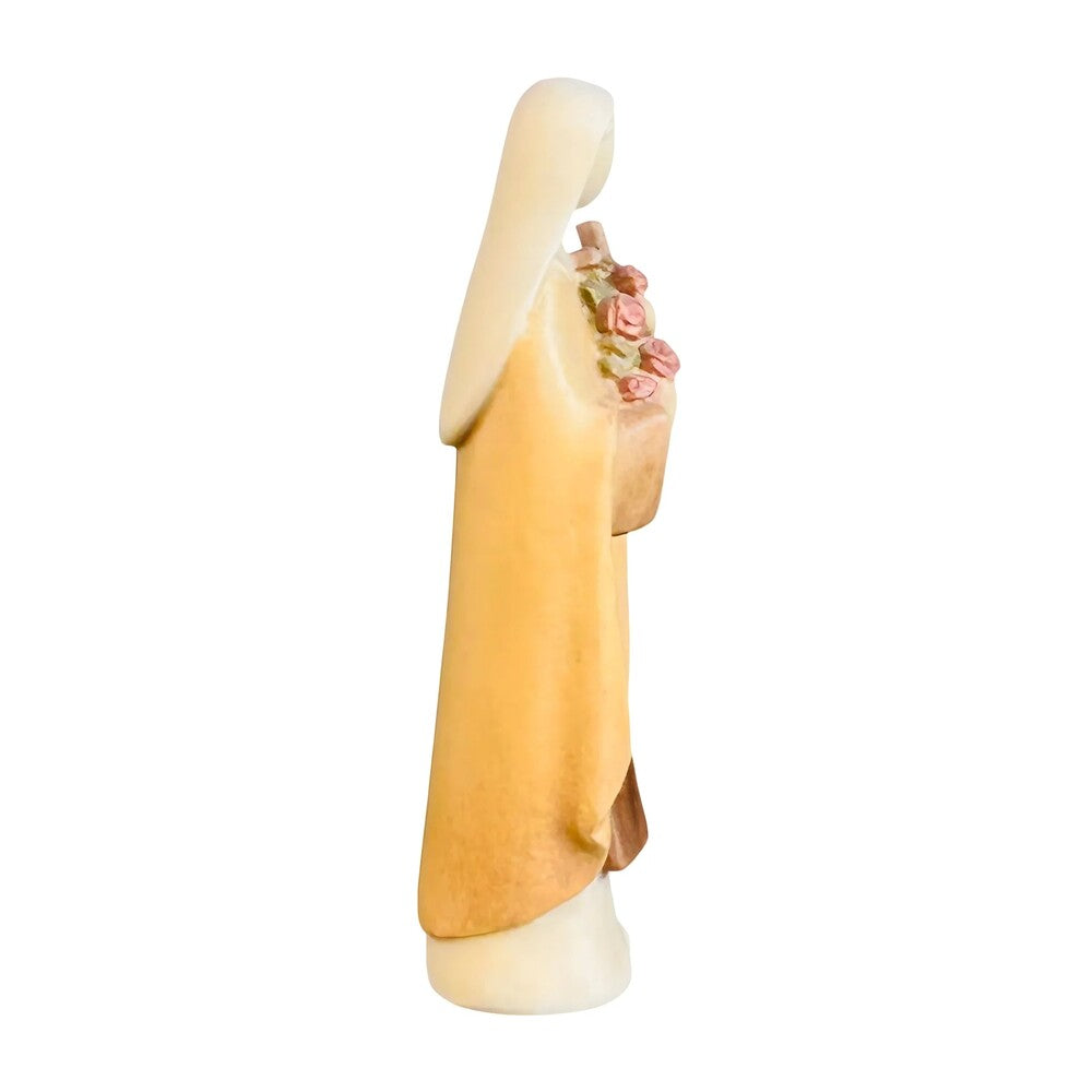 Sculpture of Saint Therese of Lisieux with Roses, Carved Wood Val Gardena