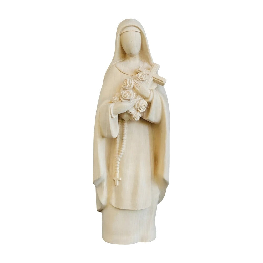 Sculpture of Saint Therese of Lisieux with Roses, Carved Wood Val Gardena
