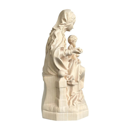 Madonna and Child Enthroned, Handcrafted Maple Wood Sculpture