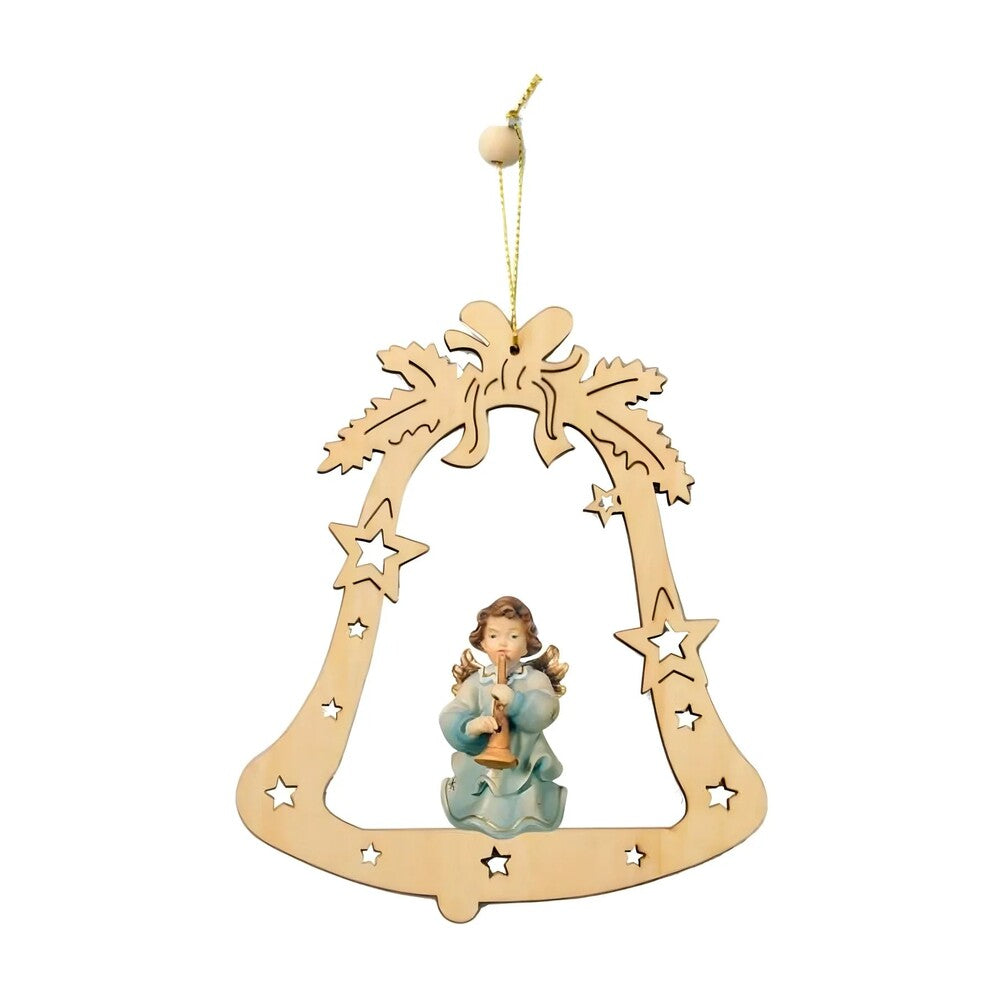 Handcrafted Wooden Bell with Musical Angel from Val Gardena