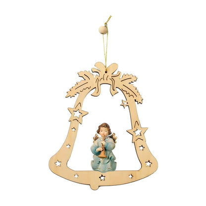 Handcrafted Wooden Bell with Musical Angel from Val Gardena