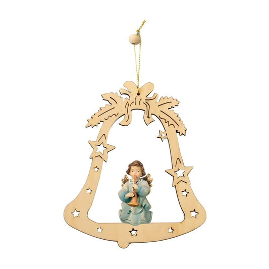 Handcrafted Wooden Bell with Musical Angel from Val Gardena
