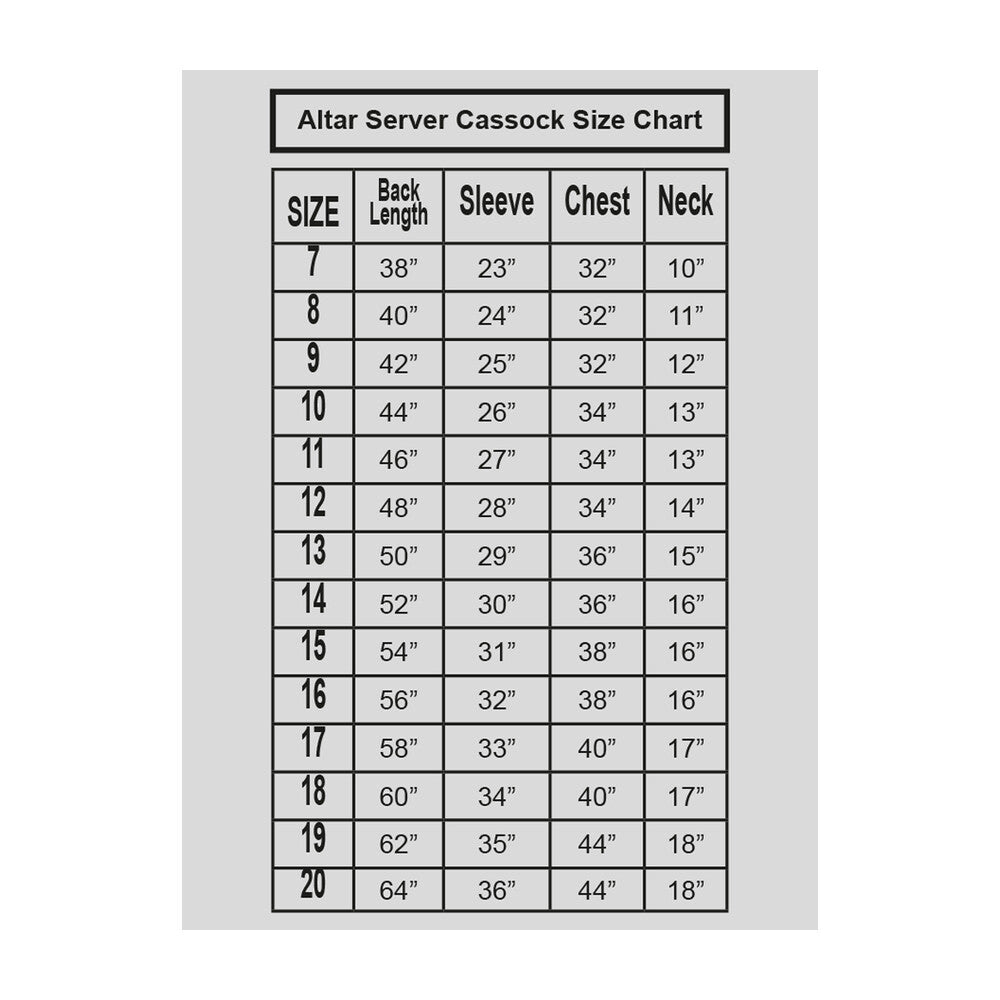 Altar Servers Cassocks Poly Cotton Blend - Red or Black
