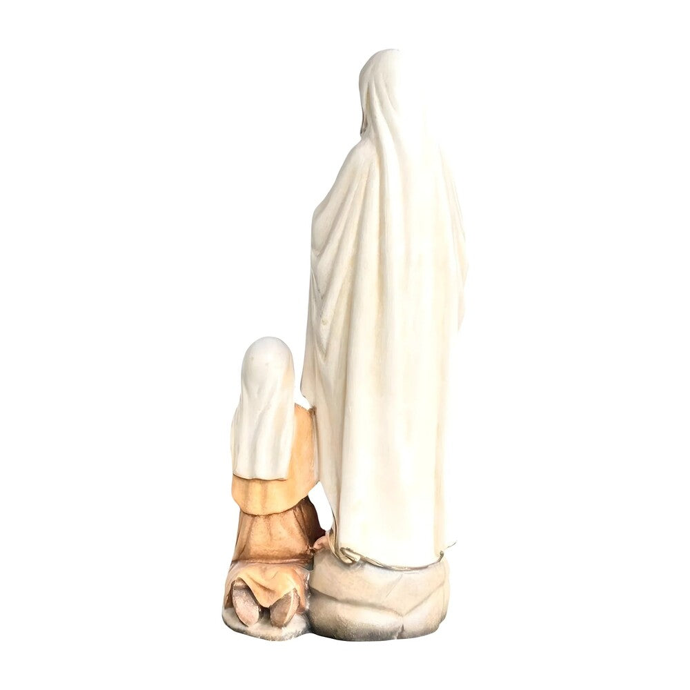 Our Lady of Lourdes with Saint Bernadette Carved in Val Gardena Wood