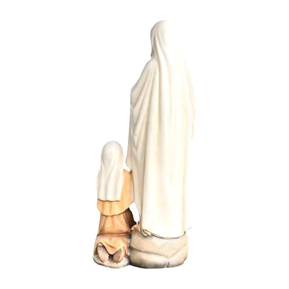 Our Lady of Lourdes with Saint Bernadette Carved in Val Gardena Wood