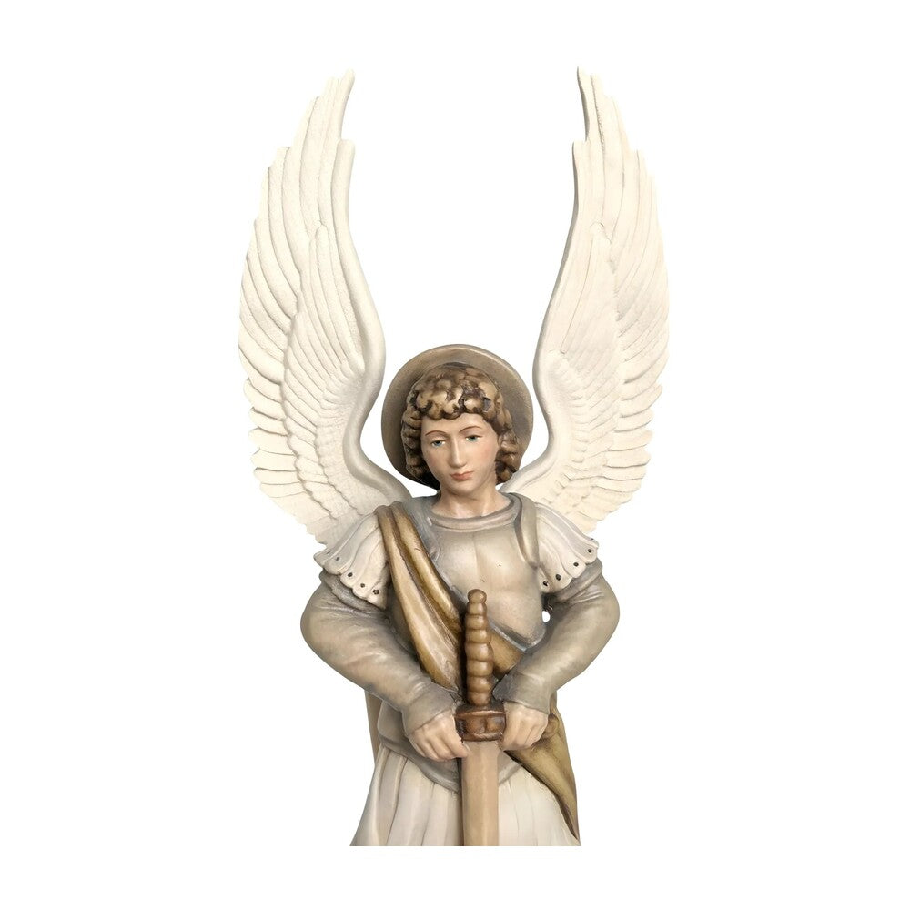 Saint Michael Archangel with Sword and Devil - Sacred Wood Carving from Val Gardena