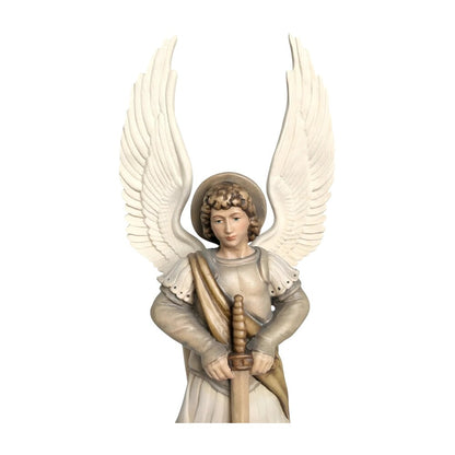 Saint Michael Archangel with Sword and Devil - Sacred Wood Carving from Val Gardena