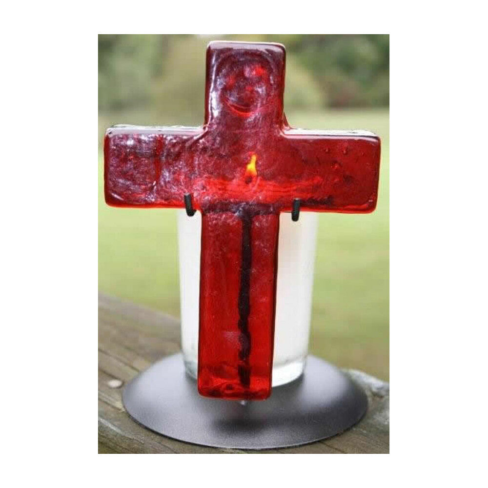Glass Cross & Candle - Ruby