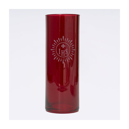 Red Sanctuary Glass with IHS Design
