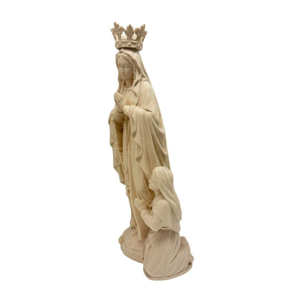 Sculpture Our Lady of Lourdes and Bernadette in Val Gardena Wood