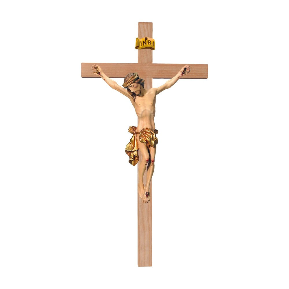 Crucifix Val Gardena Wooden Sculpture – Hand-Painted Christ