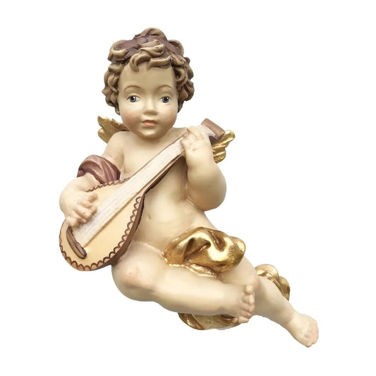 Winged Cherub Musician Putto in Maple Wood from Val Gardena