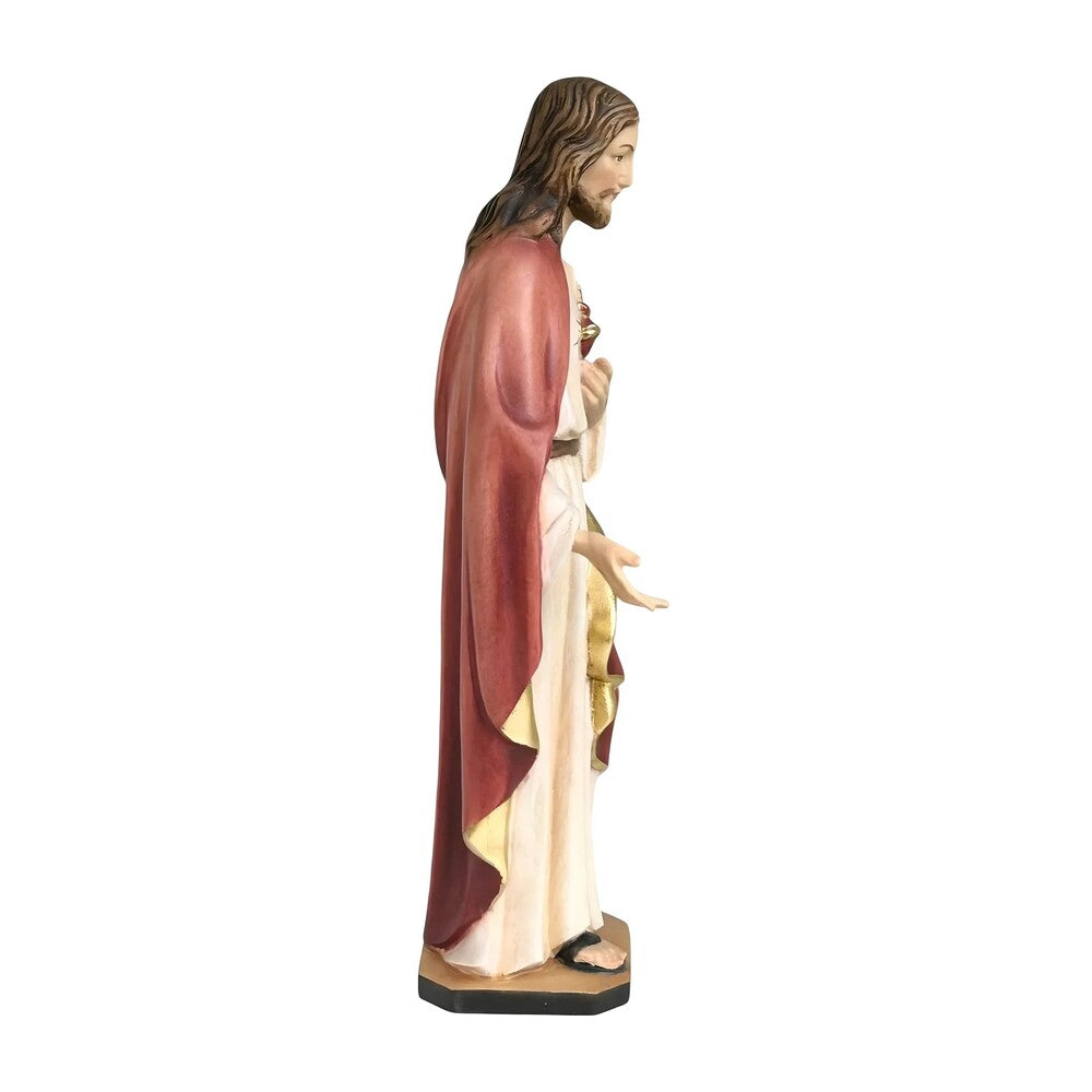 Sacred Heart of Jesus Sculpture in Hand-Painted Val Gardena Wood