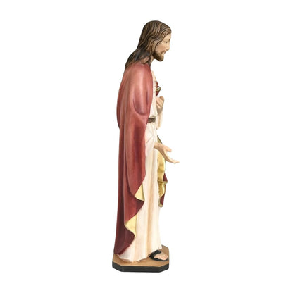 Sacred Heart of Jesus Sculpture in Hand-Painted Val Gardena Wood