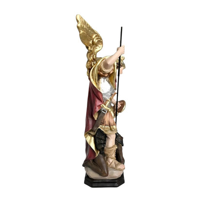 Archangel Michael Defeating Satan Statue - Val Gardena Wood Sculpture