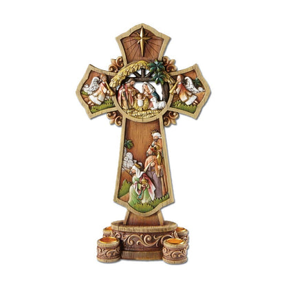 Nativity Cross Advent Candleholder