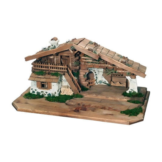 Rustic Artisan Stable for Nativity Scene in Linden Wood