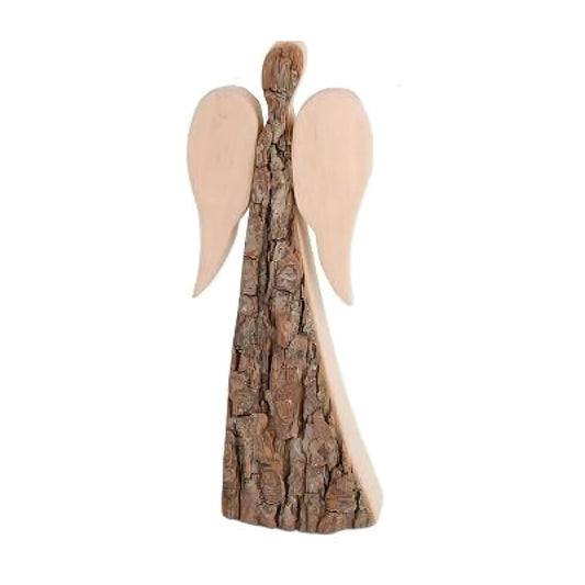 Stylized Angel Sculpture in Maple Wood and Natural Bark, Val Gardena 24 cm