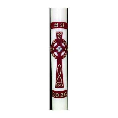 51% Beeswax Red Ornate Celtic Cross Paschal Candle
