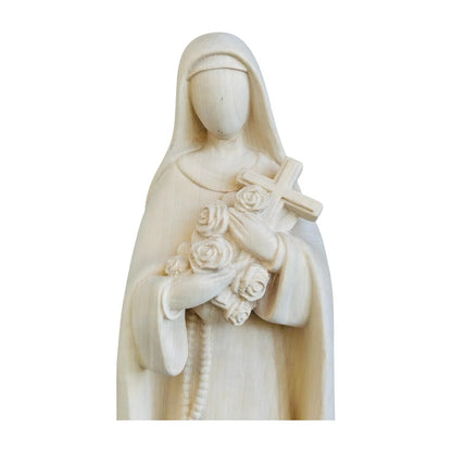 Sculpture of Saint Therese of Lisieux with Roses, Carved Wood Val Gardena