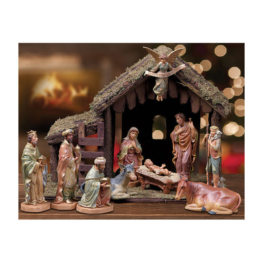 6” Scale 10 Piece Nativity Set with Wood Stable