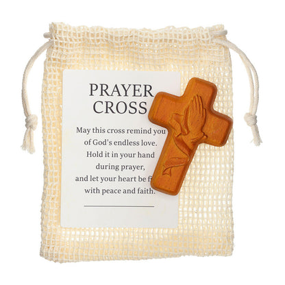 Praying Hands Wood Pocket Cross